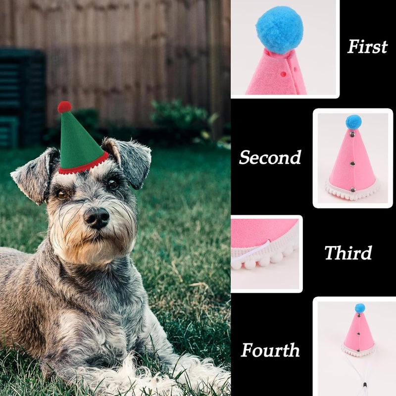 Cellcacn 10 Pcs Dog Birthday Hat Set for Small Medium Dogs Cat Puppies, Mini Party Hat with Adjustable Headbands, Cute Pet Hat with Pompons for Birthday Christmas Party Decoration Accessories (Small 3.5 Inch) - Image 3